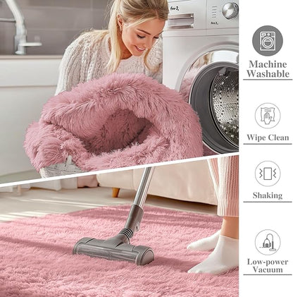 OLANLY 2x4 Machine Washable Runner Rugs for Hallway, Soft Fluffy Shaggy Bedside Rugs for Bedroom, Living Room, Indoor Floor Carpet for Kids Girls Boys, Nursery Rooms, Home Decor Aesthetic, Pale Pink