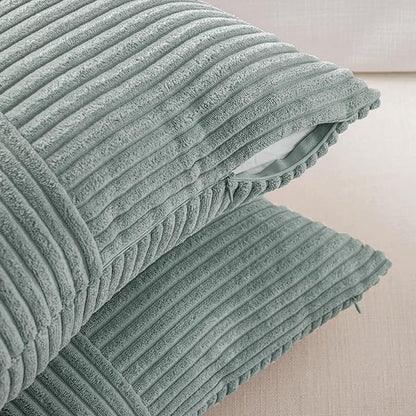 Fancy Homi 2 Packs Grey Blue Decorative Throw Pillow Covers 20x20 Inch for Couch Bed Sofa, Rustic Farmhouse Boho Home Decor, Soft Corss Corduroy Patchwork Accent Square Cushion Case 50x50 cm