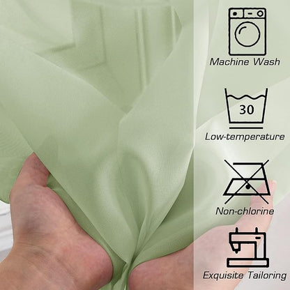 OWENIE Sheer Curtains 84 inches Long 2 Panels Set for Bedroom Living Room, Soft Solid Living Room Rod Pocket Light Filtering Curtains, 2 Pcs Each 42“ W x 84" L, Light Green