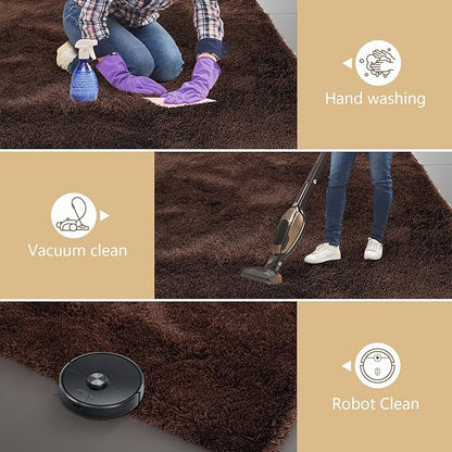 Shag Area Rugs for Bedroom Living Room,5X8 Ultra Soft Fluffy Area Rugs for Dorm, Indoor Carpet Nursery Rugs for Kids Room Home Decor,Brown