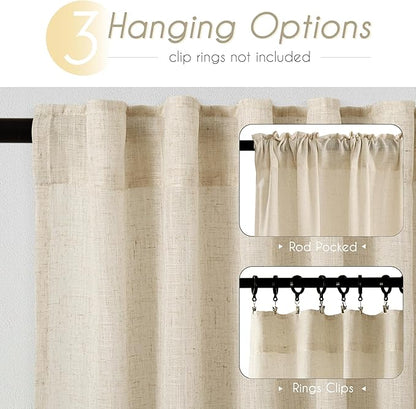 Faux Linen Beige Curtains 94 inches Long for Living Room Rustic Farmhouse Linen Drapes Semi Sheer Burlap Textured Canvas Cloth Curtain Panels Set of 2 Kahki Tan Colored