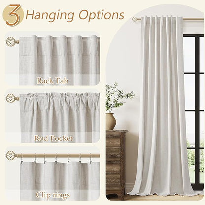 Guken 108 Inch Long Light Beige 100% Blackout Curtains for Living Room Bedroom Back Tab Thermal Insulated Netural Farmhouse Black Out Linen Drapes Room Darkening Window Curtain 2 Panels Set, 9 FT