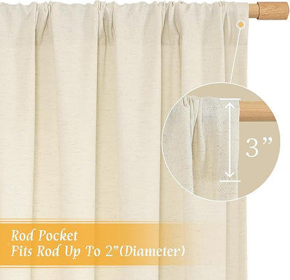 LAMIT 48 Inch Short Window Linen Curtains, Light Beige Soft Thick Light Filtering Panels Rod Pocket Neutral Privacy Faux Linen Drapes for Bedroom/Bathroom/Loft Room, 2 Panels, 42 x 48 Inch