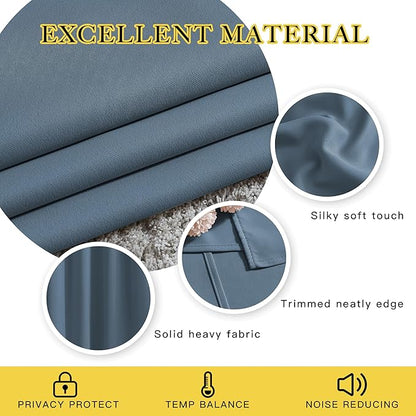 NICETOWN Patio Smoky Blue Curtain Shades - Summer Home Decoration Thermal Insulated Grommet Blackout Draperies/Drapes for Kitchen (2 Panels, 52 inches x 95 inches,Smoky Blue)
