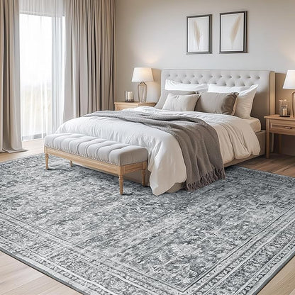 Lofus 5x7 Area Rug for Living Room,Grey Washable Area Rugs with Non-Slip Backing,Soft Neutral Carpets for Bedroom Dining Room Home Office Indoor Nursery