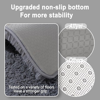 Ultra Soft Runner Rugs for Bedroom Hallways with Upgraded Non-Slip Rubber Backing & Thick Memory Sponge, 2x5 Feet Fluffy Shag Throw Area Rug for Bedside Dorm Dark Grey