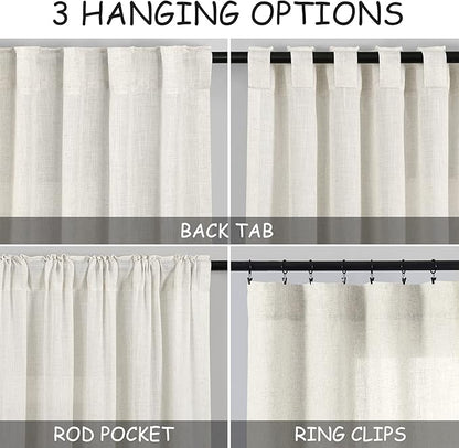 Cream Semi Sheer Linen Curtains 72 Inch Length for Living Room Back Tab Rod Pocket Modern Farmhouse Coastal Decor Cream Cotton Textured Gauze Curtains 72 Inches Long for Dining Room Office 42x72