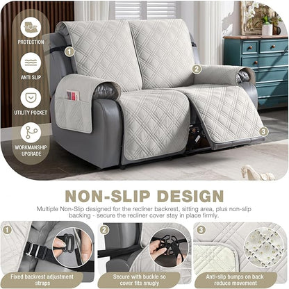 TAOCOCO 100% Waterproof Loveseat Recliner Cover with Straps, Split Loveseat Covers for Reclining loveseat, Non Slip Reclining Sofa Cover Furniture Protector for Kids, Pets(2 Seater, Off White)