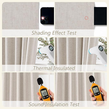 Guken 100% Blackout Curtains 96 Inch Length 2 Panels Set for Living Room Bedroom Back Tab Thermal Insulated Black Out Linen Drapes Room Darkening Window Curtains 96 Inches Long,Sand Beige