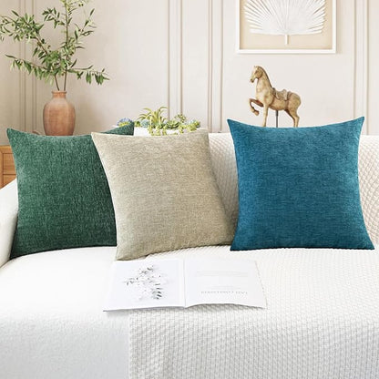 CaliTime Christmas Throw Pillow Covers Decorative 20 X 20 Inches Pack of 2 Cozy Chenille Cushion Cases for Couch Sofa Bed Living Room Home Dark Green
