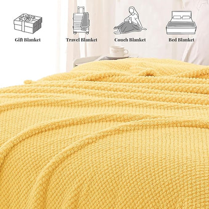 Whale Flotilla Extra Large Fuzzy Fleece Throw Blanket for Couch, 50x70 Inch Fluffy Warm Soft Jacquard Blankets for All Season, Lightweight and Cozy, Yellow