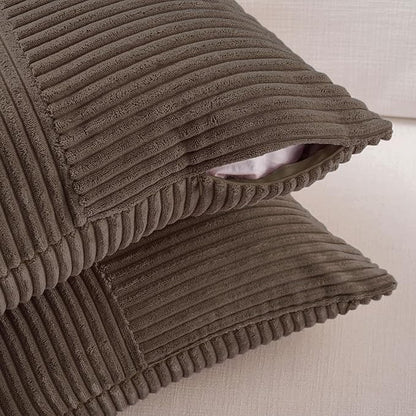 Fancy Homi 2 Packs Dark Brown Decorative Throw Pillow Covers 16x16 Inch for Living Room Couch Bed Sofa, Rustic Farmhouse Boho Home Decor, Soft Corss Patchwork Corduroy Textured Cushion Case 40x40 cm
