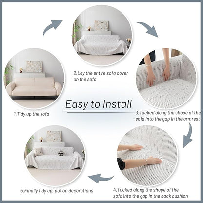 MYSKY HOME Couch Covers for 3 Cushion Couch Sofa, Sectional Couch Cover L Shape Chenille Couch Cushion Covers for Pets, Furniture Protector Cover for Dogs, Kids, 91"X150", White