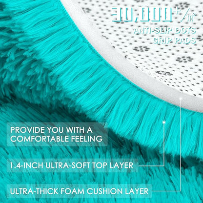 OLANLY Teal Blue Round Rugs for Bedroom - Machine Washable, 4 ft Circle Area Rugs for Living Room, Soft and Fluffy Shaggy Carpet for Teen Girls and Boys, Nursery Rooms, Dorms, Home Decor Aesthetic