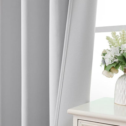 CUCRAF Grayish White Blackout Curtains 72 inch Length 2 Panels Set, Rod Pocket Room Darkening Drapes for Bedroom Living Room, Insulated Thermal Light Blocking Window Curtain (W52 x L72 Inch)