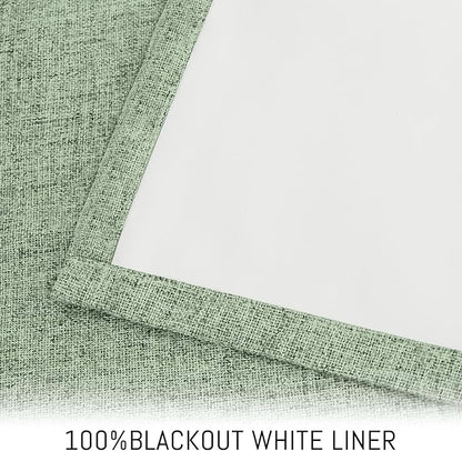 Yakamok Light Sage Green Linen Curtains 100% Blackout 90 Inches Long,Room Darkening Textured Curtains for Living Room Thermal Grommet Bedroom Curtains 2 Panels with White Liner