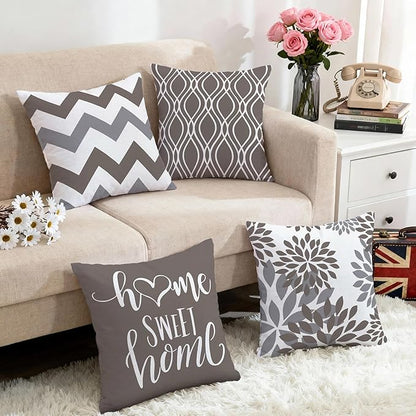Hexagram Geometric Grey Pillow Covers 16x16 Set of 4, Decorative Outdoor Boho Modern Throw Pillow Covers, Home Sweet Home Farmhouse Cushion Case for Couch Sofa Bedroom Indoor Decor(No Insert)