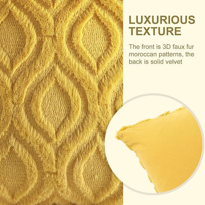decorUhome Summer Throw Pillow Covers 24x24 Inch Set of 2, Soft Plush Faux Wool Mustard Yellow Solid Couch Pillow Covers, Accent Euro Sham Farmhouse Square Pillow Cases for Sofa Bed Living Room