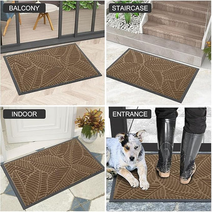 Colorxy Waterproof Doormat, Sturdy Natural Rubber Front Indoor Mat, Non Slip Low Profile Outdoor Door Mat, Stain and Fade Resistant Floor Mats, Easy Clean Patio Entry Mat, 59''x20'', Light Brown