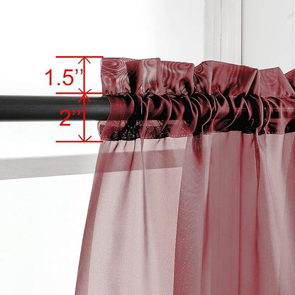 OWENIE Burgundy Red Sheer Curtains 72 Inches Long 2 Panels Set, Transparent Voile Sheer Curtain Rod Pocket Gauze Drapes for Living Room Bedroom Window Sliding Glass Door Treatment, Each 42 x 72 Inch