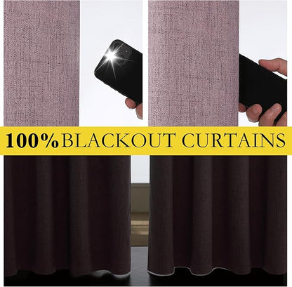 NICETOWN Chaise Mauve Vintage Linen 100% Blackout Curtains for Living Room, Thermal Insulated Curtains 84“ Long, Noise Reducing Window Treatment Drapes for Hall Room, 52" Wide Per Panel, Set of 2