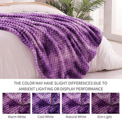 Exclusivo Mezcla Fleece Throw Blanket for Couch, Extra Large Fuzzy Tie-dye Purple Bed Blankets, Soft Cozy Plush Sofa Throws for All Seasons, 50x70 Inches