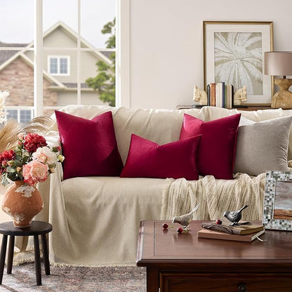 GIGIZAZA Burgundy Velvet Pillow Covers: Pack of 2 Lumbar Throw Pillows Soft Solid Covers - Decorative 12x20 Couch Small Cushion Covers Used for Chrismas Room Decor,Living Room,Bedroom