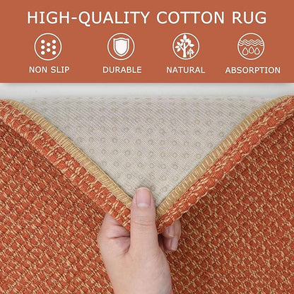 KOZYFLY Runners for Hallways 2x5 ft Washable Kitchen Runner Non Slip Rubber Backed Hall Runners Cotton Entryway Runner Rugs Floor Carpet for Indoor Backdoor Bedroom Kitchen, Orange/Tan