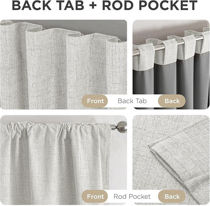 Joydeco Linen Blackout Curtains for Bedroom - 100% Light Blocking 1 Panels, White Drapes 100" W x 90" L, Thermal Insulated Room Darkening Curtains for Living Room, Rod Pocket & Back Tabs