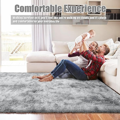 Shag Area Rug for Bedroom 5x8,Tie-Dyed Grey Fluffy Area Rugs for Living Room,Soft Fuzzy Rug Non-Shedding Indoor Plush Carpet for Kids Bedroom Nursery Dorm Home Decor