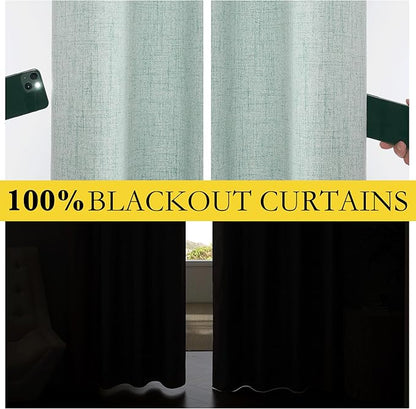 NICETOWN 100% Absolutely Blackout Linen Curtains with Thermal Insulated Liner, Seafoam Green, 42" Wide, 72" Length Energy Saving Curtains for Classroom 2 Panels Set, Vertical Blinds