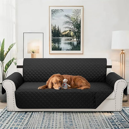 Reversible Oversized Sofa Covers Couch Cover Furniture Protector for Dogs Elastic Straps Water Resistant(XLSofa,Black/Black)
