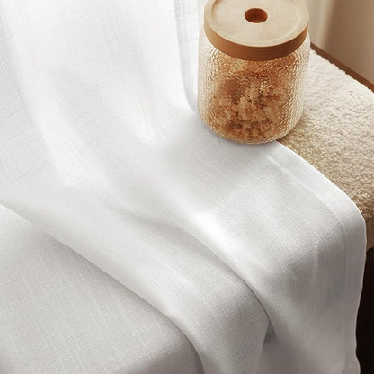 Linen White Curtains 84 inches Long for Bedroom Back Tab Privacy Light Filtering Semi Sheer White Boho Farmhouse Curtain Drapes Cotton Textured Modern Elegant Coastal Living Room Decor Off White