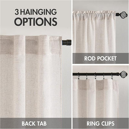 MIULEE White Linen Curtains 90 Inch Long 2 Panels Set for Bedroom Living Room, Soft Thick Linen Textured Window Drapes Semi Sheer Light Filtering Rod Pocket Back Tab Burlap Look Farmhouse Decor