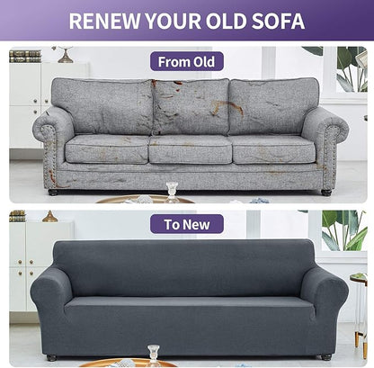 Joccun Stretch Loveseat Couch Cover Slipcover, 1-Piece Sofa Cover for 2 Cushion Couch Spandex Jacquard Washable Furniture Protector Cover for Living Room,Kids,Pets（Loveseat,Gray）