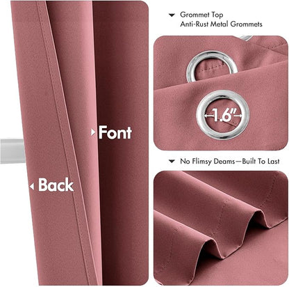 MIULEE Dusty Rose Blackout Curtains for Bedroom Living Room 63 Inches Long 2 Panels, Thermal Insulated Room Darkening Drapes Solid Grommet Noise Reduction Light Blocking Window Treatments 40x63 Inch