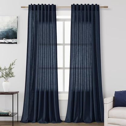 Navy Blue Linen Curtains 90 inch Length for Bedroom Boys Men Back Tab Modern Farmhouse Nautical Decor Blue Sheer Privacy Curtain Panels Set of 2 for Dining Room Indigo