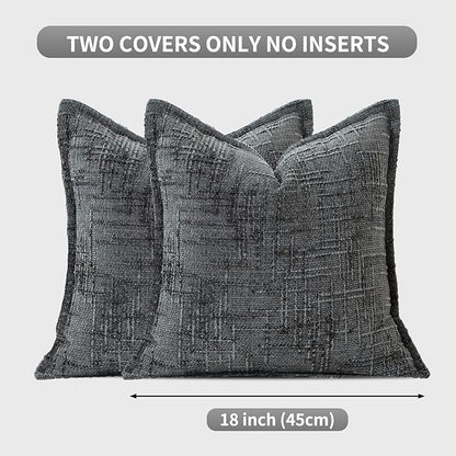 HPUK Fall Chenille Soft Throw Pillow Covers 18x18 Set of 2, Accent Cushion Covers for Living Room, Bedroom, Decorative Solid Color Pillow Covers for Couch, Sofa, Chair, Dark Grey