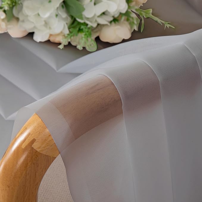 OVZME Light Grey Sheer Curtains 54 Inches Long 2 Panels - Soft Light Filtering Window Sheer Panels for Living Room/Bedroom, Top Dual Rod Pocket, 1 Pair, Each 42Wx54L Inches