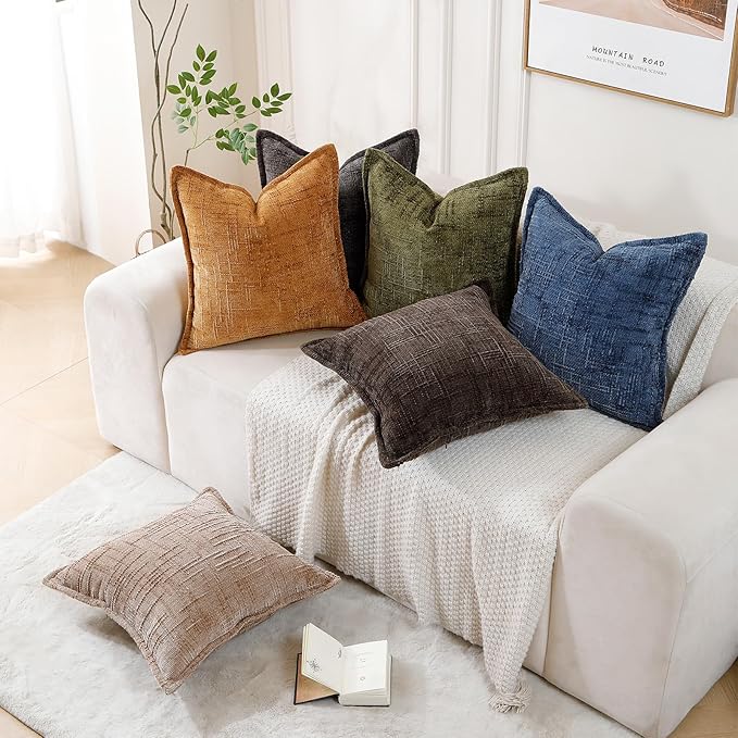 HPUK Fall Chenille Soft Throw Pillow Covers 18x18 Set of 2, Accent Cushion Covers for Living Room, Bedroom, Decorative Solid Color Pillow Covers for Couch, Sofa, Chair, Dusty Blue