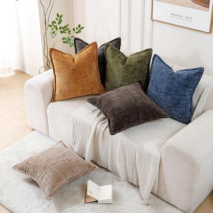 HPUK Fall Chenille Soft Throw Pillow Covers 18x18 Set of 2, Accent Cushion Covers for Living Room, Bedroom, Decorative Solid Color Pillow Covers for Couch, Sofa, Chair, Dusty Blue