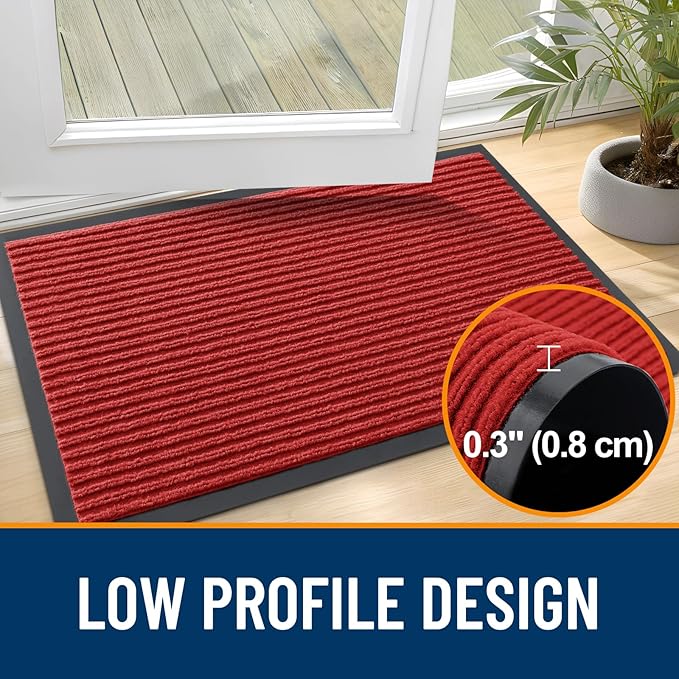 OLANLY Front Door Mat Indoor Outdoor Entrance, Waterproof Heavy Duty Doormat, Fade Resistant, Low Profile, Easy Clean Patio Porch Welcome Floor Mats for Entry, 47x30, Red