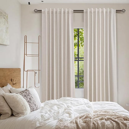 Guken 100% Blackout Curtains 96 Inch Length 2 Panels Set for Living Room Bedroom Back Tab Thermal Insulated Black Out Linen Drapes Room Darkening Window Curtains 96 Inches Long,Sand Beige