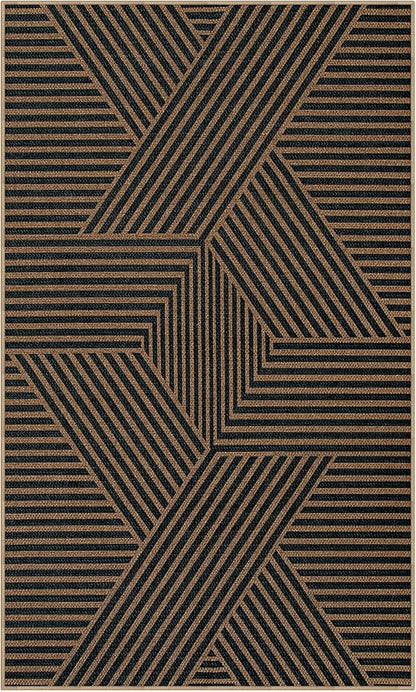 Lahome Enfys Modern Geometric Outdoor Easy Jute Rug, 3x5 Indoor Outdoor Rugs for Living Room Black Entryway Carpet, Farmhouse Washable Non Slip Carpet for Patio Courtyard Bedroom