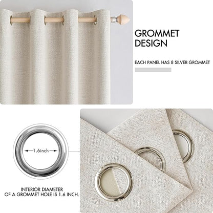 MIULEE Linen Blackout Curtains for Bedroom Thermal Insulated Birch Grommet Room Darkening Black Out Drapes for Living Room Nursery 52 x 54 Inch (2 Panels)