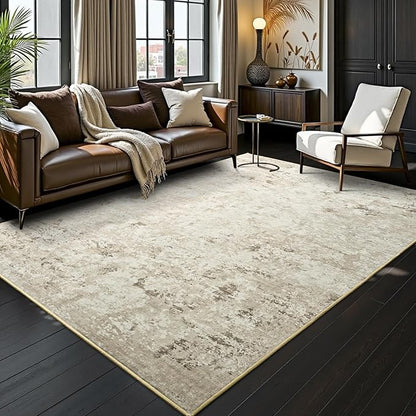 Toneed Abstract Area Rug Modern Washable Rug Soft Non Slip Rug Low Pile for Bedroom Living Room Dining Room Beige 3x5 Feet