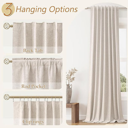 Guken Oatmeal 100% Blackout Curtains 120 Inch Length 2 Panels Set for Living Room Bedroom Back Tab Thermal Insulated Black Out Linen Drapes Room Darkening Window Curtains 52x120