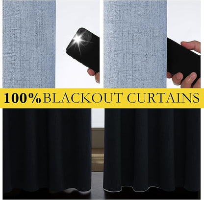 NICETOWN Stone Blue Vintage Linen 100% Blackout Curtains for Living Room, Thermal Insulated Curtains 102“ Long, Noise Reducing Window Treatment Drapes for Home Office, 62" Wide Per Panel, Set of 2