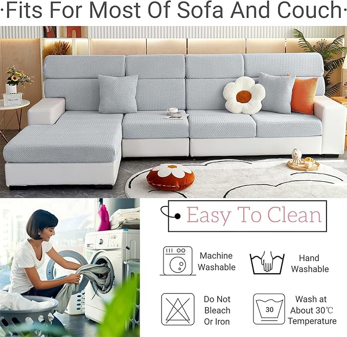 Soothing Home Sofa Covers, Sofa Hero Covers, Wear-Resistant Universal Couch Covers Washable Stretch Sectional Couch Cushion Covers (Metal Grey,Chaise Cover)