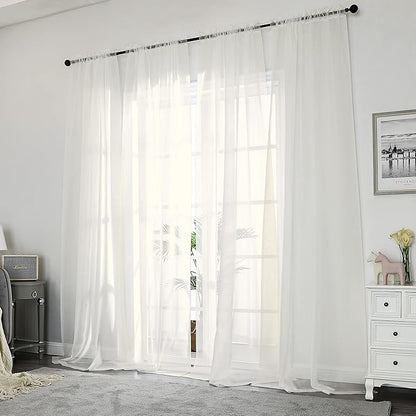 Chyhomenyc Ivory Sheer Curtains 84 Inches Long, Light Filtering Solid Color Window Sheer Curtain Panels, Elegant Rod Pocket Curtains Drapes for Living Room Bedroom, 2 Panels, 42" W x 84" L